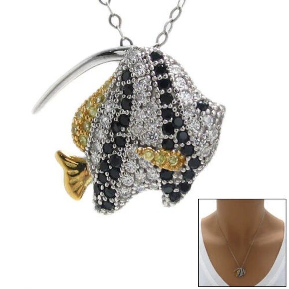 DAZZLING STERLING SILVER ANGEL FISH PENDANT WITH COLORFUL MULTI-PAVE CZS - Picture 1 of 3